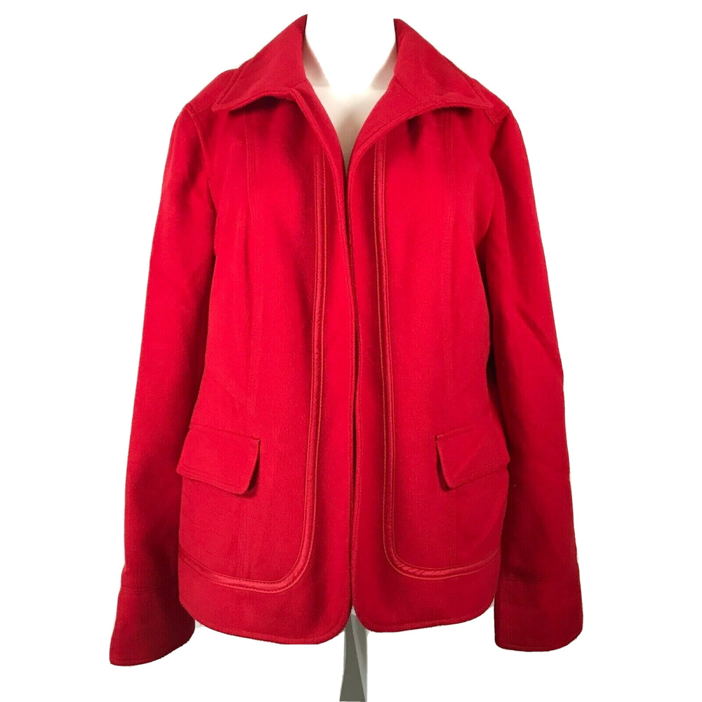 Chicos Jacket Women Sz 2 US Sz L Red Stretch Blazer Jacket Pockets Open Flannel